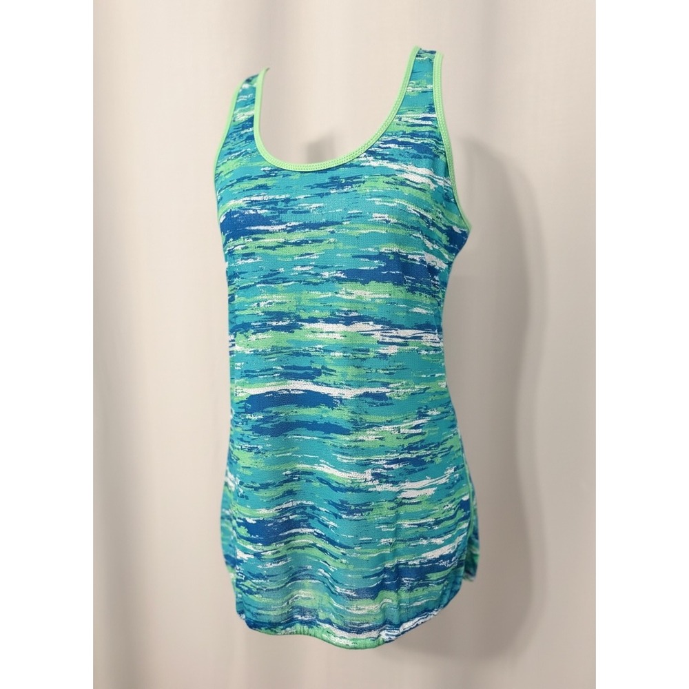 RBX Performance Womens Blue Green Space Dye Mesh Racerback Tank Top Large CR325